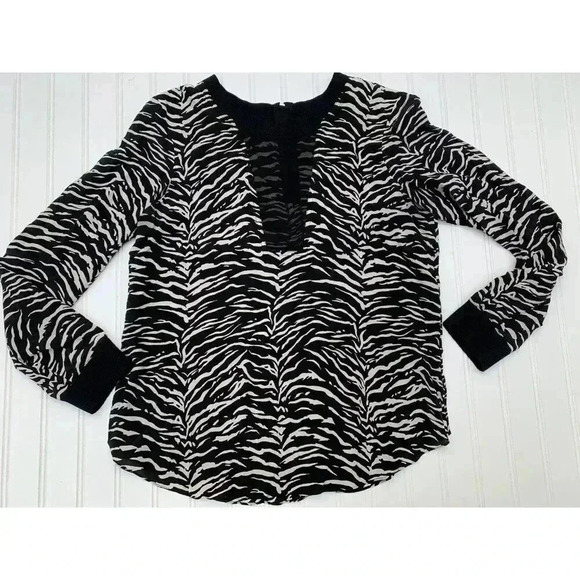 Rebecca Taylor Tops - Rebecca Taylor Black White Silk Zebra Print Long Sleeve Blouse Top 10.  157